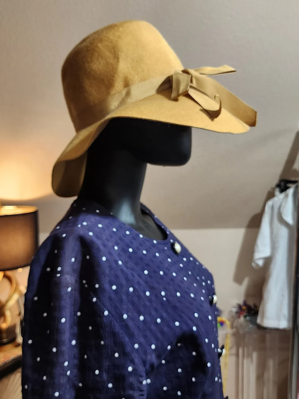 Vintage Wool Wide-Brim Hat with Ribbon Bow - Yellow - Picture 5 of 13